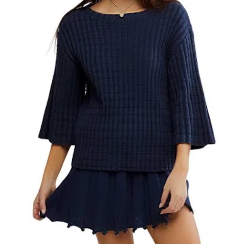 Free People Beach Navy Knit Pleated Women’s Skirt